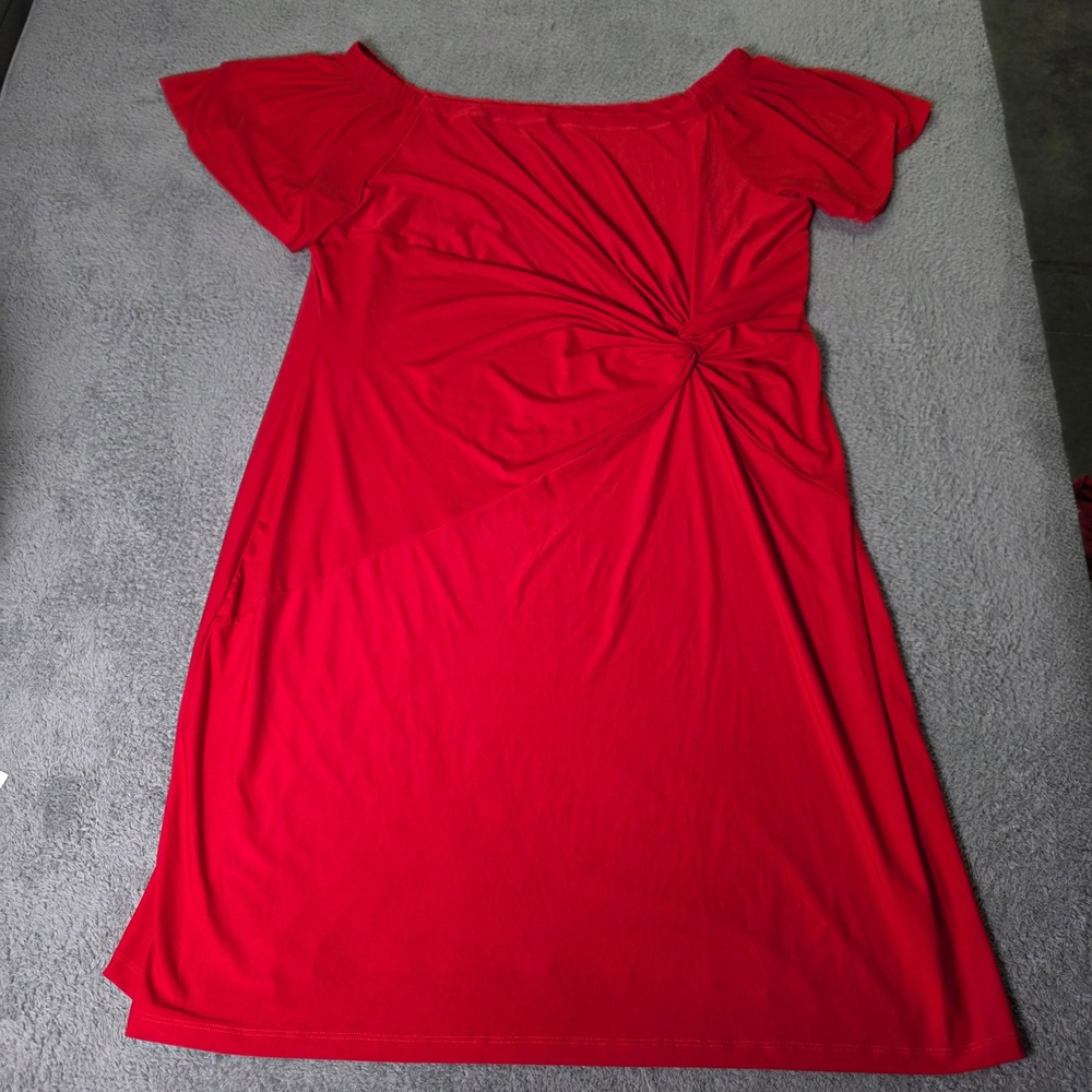 Avon Womens 2X Red Sheath Dress Off-the-Shoulder Twist Front Short Sleeve Slit